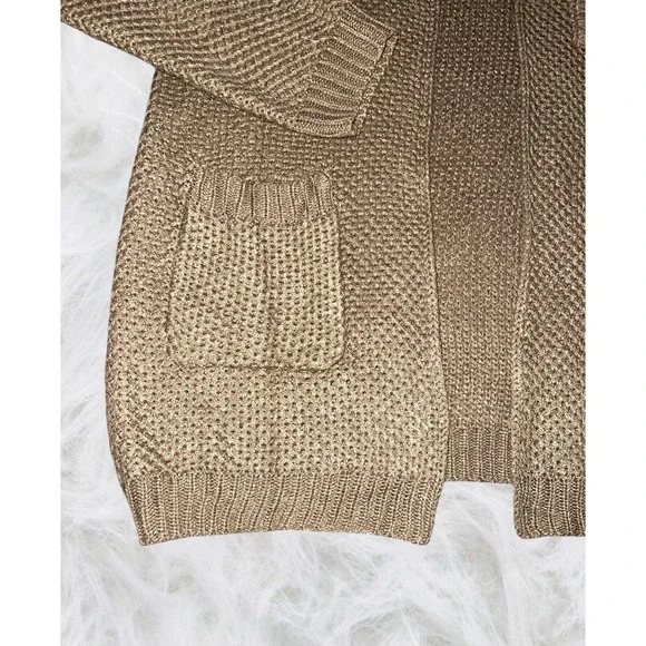 ChicSoul Women's Plus Size Olive Green Open Front Knit Cardigan w Pockets - Picture 4 of 7